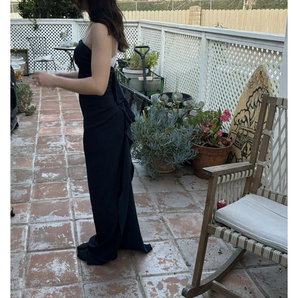AIDA Strapless Mermaid Gown Navy Ruffle Back Bodycon Formal Dress Size 6 Est - Picture 12 of 13